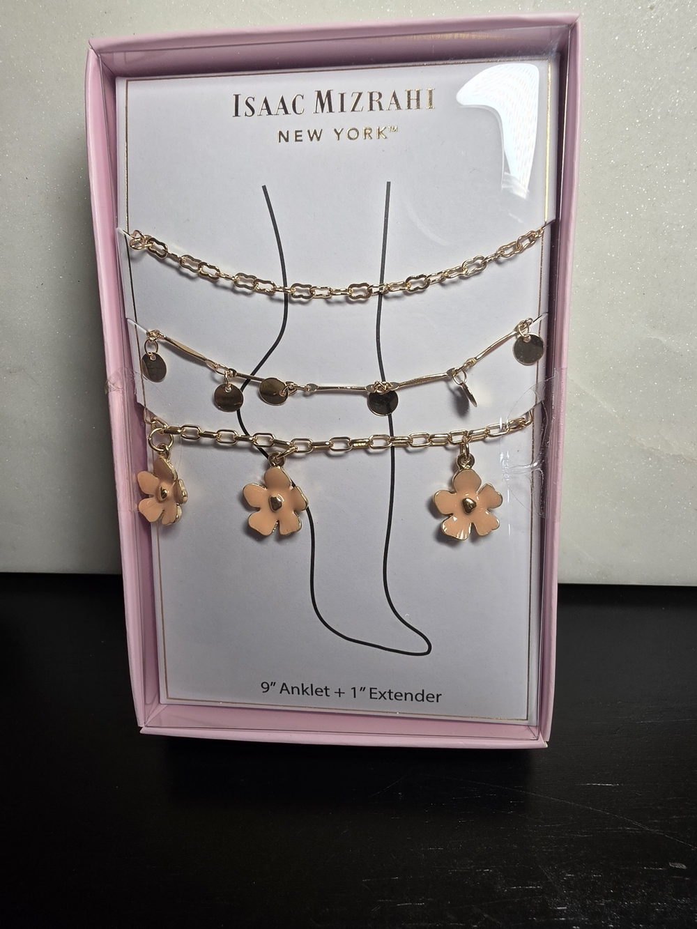 Isaac Mizrahi Gold-Tone Anklet Set with Peach Flower Charms